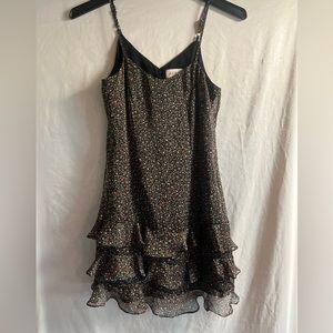 Aura Women's black floral lined adjustable spaghetti strapped dress Size Small